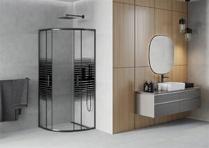 Mexen Rio, štvrťkruhový sprchovací kút s posuvnými dverami 70 (dvere) x 70 (dvere) x 190 cm, 5mm číre sklo s pásikmi, čierny profil, 863-070-070-70-20