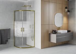 Mexen Rio, štvrťkruhový sprchovací kút 70(dvere)x70(dvere)x190 cm, 5mm číre sklo s pásikmi, zlatý profil, 863-070-070-50-20