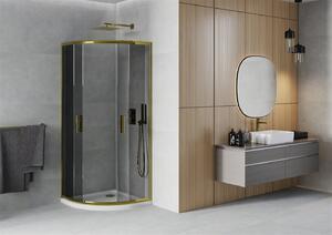 MEXEN - Rio sprchovací kút, štvrťkruhový 80 x 80 cm - grafit, zlatá + vanička Flat, biela - 863-080-080-50-40-4110G