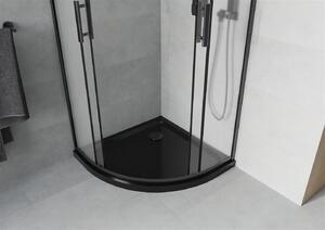 MEXEN - Rio sprchovací kút, štvrťkruhový 80 x 80 cm - mliečne sklo, čierna + vanička Flat, čierna - 863-080-080-70-30-4170B