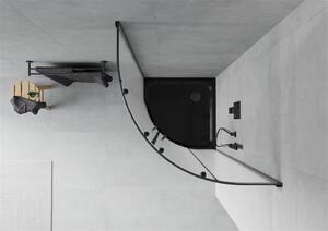 Mexen Rio, štvrťkruhový sprchovací kút s posuvnými dverami 80 (dvere) x 80 (dvere) x 190 cm, 5mm sklo námraza, čierny profil + čierna sprchová vanička SLIM, 863-080-080-70-30-4170B