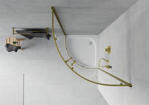Mexen Rio, štvrťkruhový sprchovací kút 70(dvere)x70(dvere)x190 cm, 5mm číre sklo, zlatý profil + biela sprchová vanička RIO, 863-070-070-50-00-4710