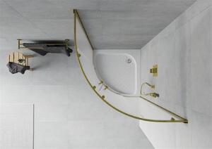 Mexen Rio, štvrťkruhový sprchovací kút 70(dvere)x70(dvere)x190 cm, 5mm sklo námraza, zlatý profil + biela sprchová vanička RIO, 863-070-070-50-30-4710