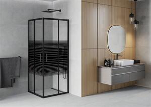 Mexen Rio, štvorcový sprchovací kút s posuvnými dverami 70 (dvere) x 70 (dvere) x 190 cm, 5mm číre sklo s pásikmi, čierny profil, 860-070-070-70-20