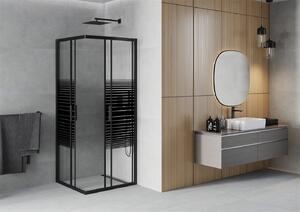 Mexen Rio, štvorcový sprchovací kút s posuvnými dverami 70 (dvere) x 70 (dvere) x 190 cm, 5mm číre sklo s pásikmi, čierny profil, 860-070-070-70-20