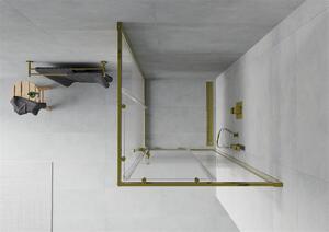 Mexen Rio, štvorcový sprchovací kút s posuvnými dverami 90 (dvere) x 90 (dvere) x 190 cm, 5mm číre sklo s pásikmi, zlatý profil, 860-090-090-50-20