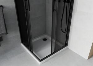 Mexen Rio, štvorcový sprchovací kút 80(dvere)x80(dvere)x190 cm, 5mm šedé sklo, čierny profil + biela sprchová vanička SLIM, 860-080-080-70-40