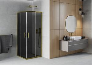 Mexen Rio, štvorcový sprchovací kút s posuvnými dverami 90 (dvere) x 90 (dvere) x 190 cm, 5mm šedé sklo, zlatý profil, 860-090-090-50-40