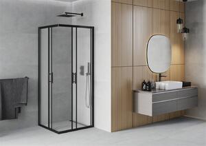 Mexen Rio, štvorcový sprchovací kút 80(dvere)x80(dvere)x190 cm, 5mm sklo námraza, čierny profil, 860-080-080-70-30