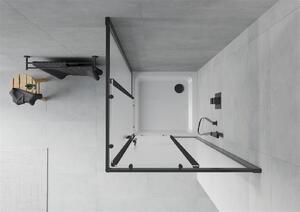 Mexen Rio, štvorcový sprchovací kút s posuvnými dverami 70 (dvere) x 70 (dvere) x 190 cm, 5mm sklo námraza, čierny profil + biela sprchová vanička SLIM, 860-070-070-70-30-4010B