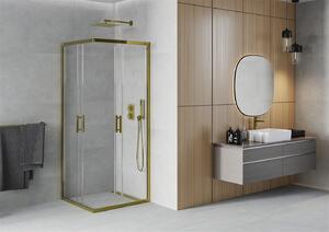 Mexen Rio, štvorcový sprchovací kút s posuvnými dverami 80 (dvere) x 80 (dvere) x 190 cm, 5mm číre sklo, zlatý profil, 860-080-080-50-00