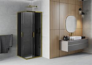 Mexen Rio, štvorcový sprchovací kút s posuvnými dverami 90 (dvere) x 90 (dvere) x 190 cm, 5mm šedé sklo, zlatý profil, 860-090-090-50-40