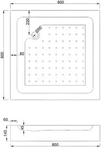Mexen Rio, štvorcový sprchovací kút s posuvnými dverami 80 (dvere) x 80 (dvere) x 190 cm, 5mm sklo námraza, zlatý profil + biela sprchová vanička RIO, 860-080-080-50-30-4510