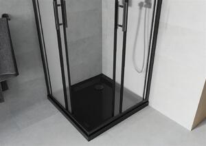 Mexen Rio, štvorcový sprchovací kút 80(dvere)x80(dvere)x190 cm, 5mm sklo námraza, čierny profil + čierna sprchová vanička SLIM, 860-080-080-70-30-4070B