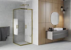 Mexen Rio, štvorcový sprchovací kút s posuvnými dverami 70 (dvere) x 70 (dvere) x 190 cm, 5mm číre sklo s pásikmi, zlatý profil, 860-070-070-50-20