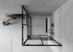 Mexen Rio, štvorcový sprchovací kút 90(dvere)x90(dvere)x190 cm, 5mm číre sklo-vzor pásiky, čierny profil, 860-090-090-70-20