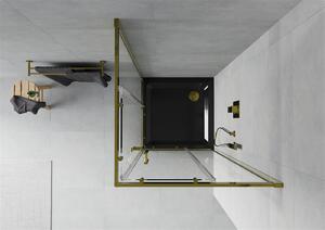 Mexen Rio, štvorcový sprchovací kút s posuvnými dverami 80 (dvere) x 80 (dvere) x 190 cm, 5mm číre sklo, zlatý profil + čierna sprchová vanička SLIM, 860-080-080-50-00-4070G