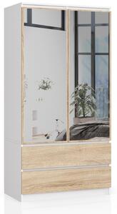 Ak furniture Šatníková skriňa Star so zrkadlom 90 cm biela/dub sonoma