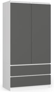 Ak furniture Šatníková skriňa SAP 90 cm so zásuvkami biela/grafit