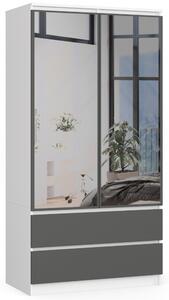 Ak furniture Šatníková skriňa SAP 90 cm so zásuvkami a zrkadlami biela/grafit