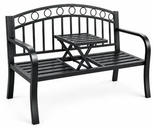Aga Kovová záhradná lavica s vyklápacím stolíkom 127x53x84 cm