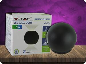 V-TAC 6W LED NÁSTENNÉ SVIETIDLO, GUĽATÉ, ČIERNE Farba svetla: Teplá biela