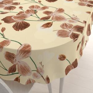 Biante Bavlnený oválny obrus Sandra SA-536 Hnedé orchidey na vanilkovo žltom 50x100 cm