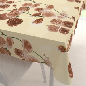 Biante Bavlnený obdĺžnikový obrus Sandra SA-536 Hnedé orchidey na vanilkovo žltom 50x100 cm