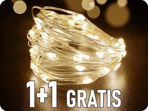 ACA Lighting LED dekoračná reťaz 5m, 50LED, 3xAA, teplá biela, bez funkcií, strieborná, 1+1 zadarmo! [X0150111]