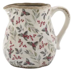 Béžový baňatý keramický džbán s cezmínou Holly - 13*16*15,5 cm - Chic Antique
