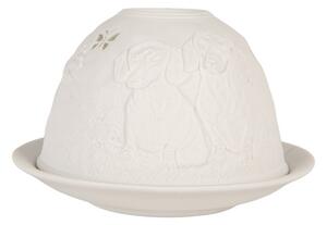 Biely porcelánový svietnik s jazvečíkmi Paollo - Ø 12*8 cm - Clayre & Eef