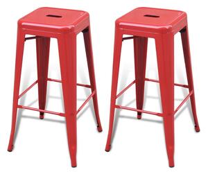Barové stoličky 2 ks, červené, oceľ