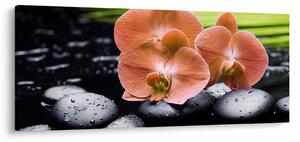 Obraz - Oranžová orchidea s palmovými listami (120x50 cm)
