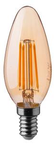 V-TAC Retro LED Filament žiarovka sviečka, E14, 4W, 350lm, jantárové sklo, 2200K, s plamienkom