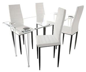 Jedálenský set, úzke línie, 4 stoličky s 1 skleneným stolom