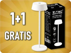 V-TAC LED stolná lampa, 2W, 200lm, 3000K, nabíjateľná, biela, 1+1 zadarmo!