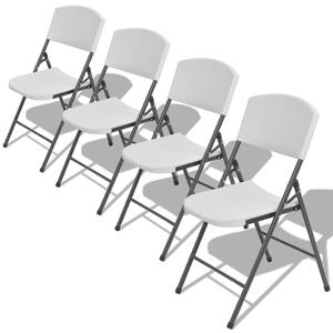 Skladacie záhradné stoličky 4 ks, oceľ a HDPE, biele