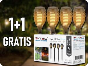 V-TAC Solárne LED zapichovacie svietidlo plameň 1W, 2200K, IP44, balenie 4ks, 1+1 zadarmo!