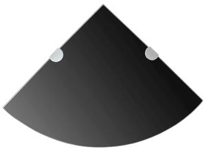 Rohová polička s chrómovanou podperou, sklenená, čierna, 35x35 cm