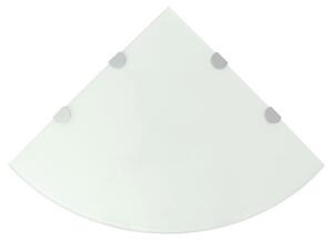 Rohová polička s chrómovanou podperou, sklenená, biela, 45x45 cm