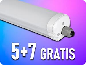 V-TAC LED vodeodolná lampa 36W, 4320lm (120lm/W), IP65, 120cm, 5+7 zadarmo! Farba svetla: Denná biela