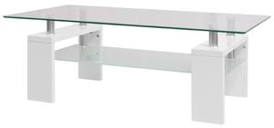 Lesklý konferenčný stolík so spodnou poličkou, 110x60x40 cm, biely