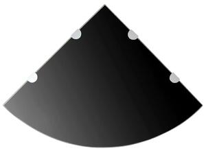 Sklenená rohová polička s chrómovanou podperou, čierna, 45x45 cm