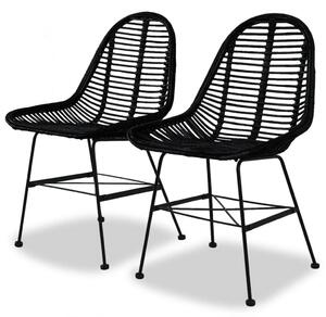 Jedálenské stoličky 2 ks, čierne, prírodný ratan