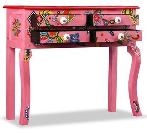 Konzolový stolík, pevné mangovníkové drevo, ružový, ručne maľovaný