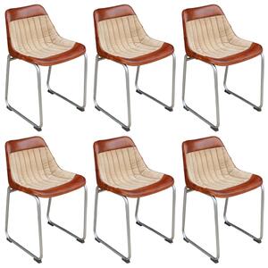 Jedálenské stoličky 6 ks, hnedo béžové, pravá koža a plátno