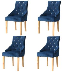 Jedálenské stoličky 4 ks, modré, dubový masív a zamat