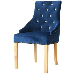 Jedálenské stoličky 6 ks, modré, dubový masív a zamat