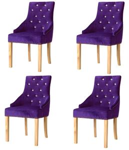 Jedálenské stoličky 4 ks, fialové, dubový masív a zamat