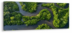 Obraz - Lesná krajina s riekou (120x50 cm)